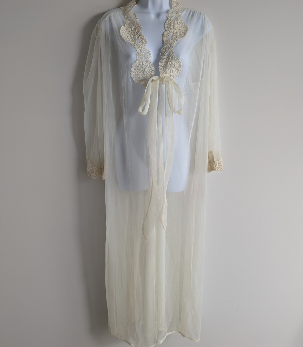 Victorias Secret Chiffon Robe Womens Large Vintage Gold Label Etherial Whimsical